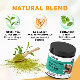 Dog Teeth Cleaning Powder - Dog Breath Freshener + Dental Care for Doggies & Cats + Tartar Remover for Teeth with Natural Ingredients + Probiotics Blend (Mint - 200g)