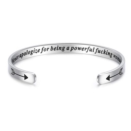 CERSLIMO Friendship Bracelet for Womens - Inspirational Friendship Gifts for Best Friend, Motivational Cuff Bangle for Sister Mother Teacher Gifts Bracelet Birthday Christmas Gifts, Never Apologize