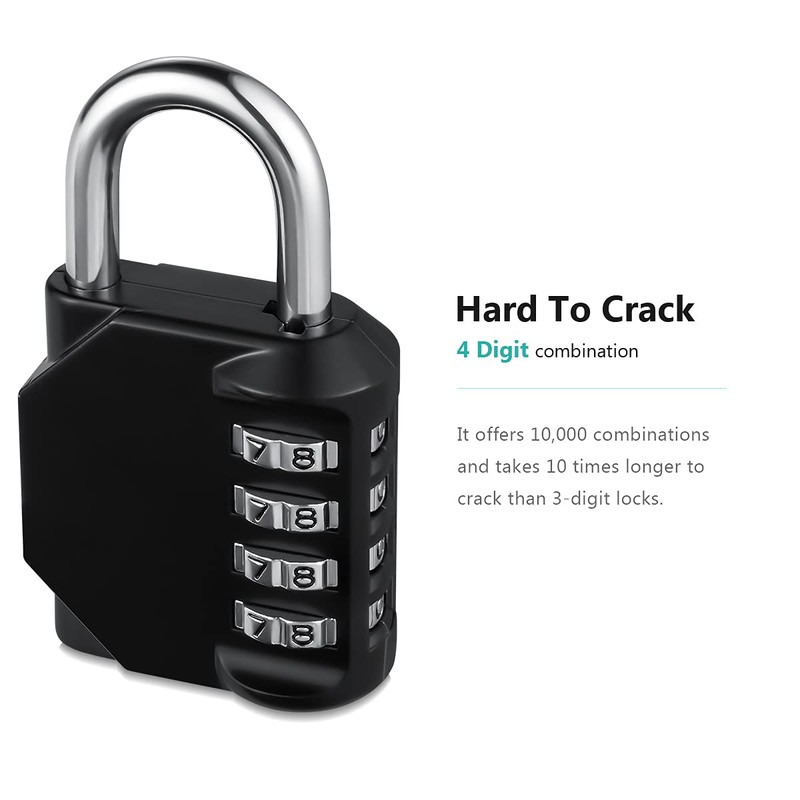 Combination Lock, [2 Packs] 4 Digit Re-settable Security Padlock, Combination