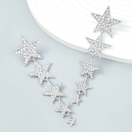 Star Tassel Earrings Long Dangle Drop Earrings Gold and Silver Star Dangle Earrings Glittering multi-layer pentagram Earrings Lucky Star Drop Earrings for Women (Silver)