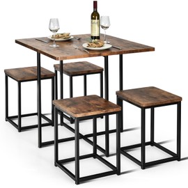 S AFSTAR Dining Table Set for 4, 5-Piece Dining Table and Chairs with Square Table & 4 Stools, Space-Save Kitchen Table and Chairs for 4, Kitchen & Dining Room Sets for Home Kitchen Bar Pub Apartment