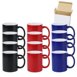 HomeVss 11oz Color Changeable Sublimation Mug 3 Assorted Colors of Black, Blue and Red, Packed in White Box, Case of 12