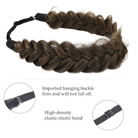 RUNRAYAY Crimp and Fluffy Braided Headband 3 Strands Synthetic Hair Braid Fashion Chunky Wide Thick Elastic Braid Headbands Clothing Ladies Beauty, Brown