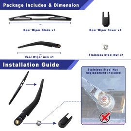 Rear Windshield Wiper Arm Blade Assembly Kit Compatible with 2005-2015 Nissan Xterra, Rear Window Wiper Replacement 28781-EA000, 28782-EA000, 28790-EA000