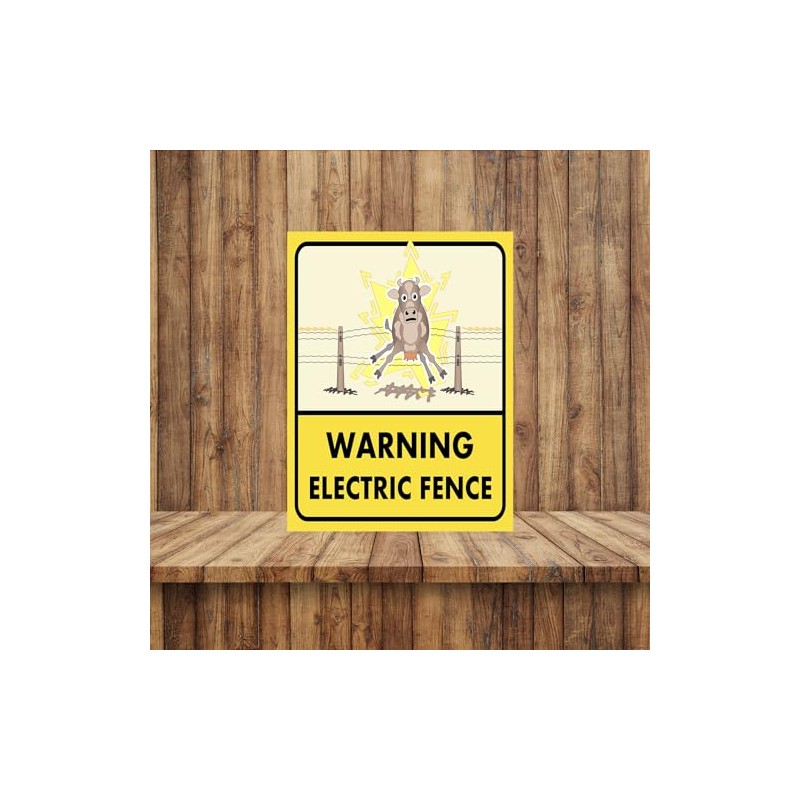 Warming Electric Fence FUNNY METAL SIGN 200MM X 150MM (1941H1)