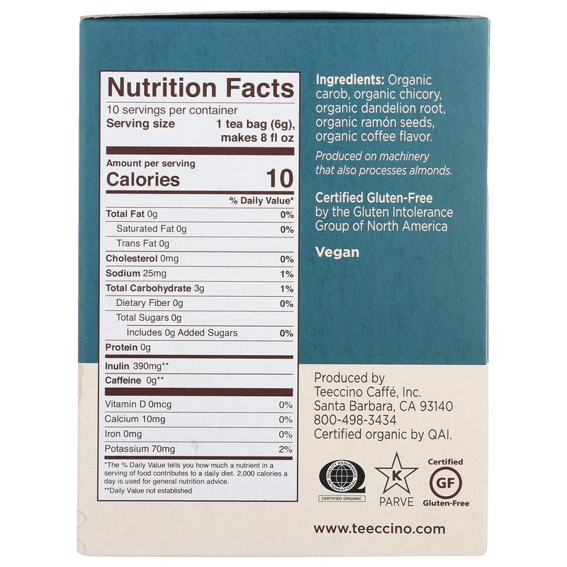 Teeccino Dark Roast Dandelion Tea - Rich & Roasted Herbal