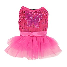 Pawpatu Hot Pink Sequin Butterfly Costume Dress for Dogs