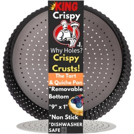 Jean Lemond Why Holes: Para las cortezas más crujientes. King Crispy's - Molde extraíble para tarta y quiche de 9 pulgadas Molde antiadherente para hornear frutas perforadas (9 pulgadas x 1 profundo).