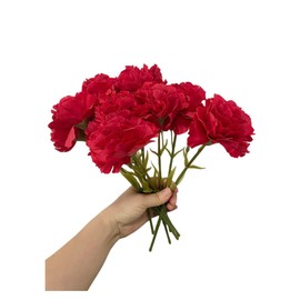 11 Inch Bouquets 10 Stem Carnations,Outdoor UV Resistant No Fade Artificial Flower,Mini Carnation Silk Petals Fake Flowers Forever Plants for Photo Props Home Party and Wedding Decor (Red-10)