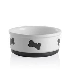 Sweejar Ceramic Dog Bowls with Bone Pattern, Dog Food Dish for Large Dogs, Porcelain Pet Bowl for Water 70 Fl Oz (White)