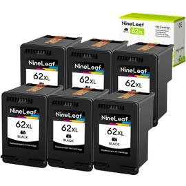 NineLeaf Remanufactured Ink Cartridge Replacement for HP 62XL 62 XL use in Envy 5540 5640 5660 7644 7645 OfficeJet 5740 8040 OfficeJet 200 250 Series Inkjet Printer（6 Pack Black