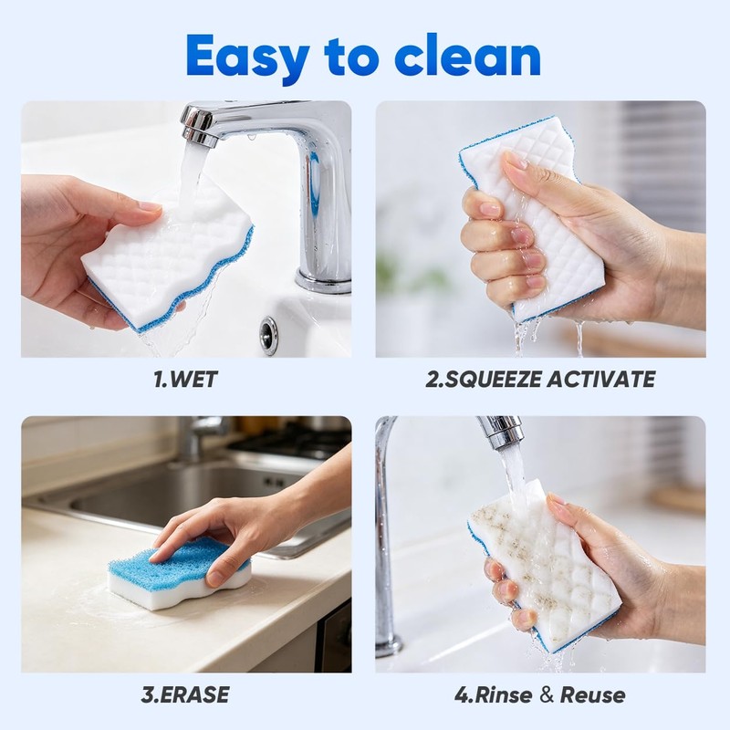 GLIMGLINT Magic Sponges Eraser for Bathroom, 6 Pack Dual-Sided Cleaning