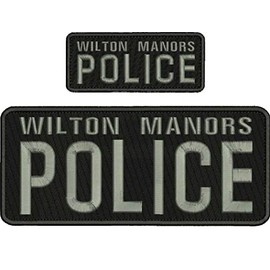 Wilton MANORS Police Embroidery Patches 4x10 and 2X5 Hook on Back/Black Gray - Embroidery Patch for Jacket Hat Backpack
