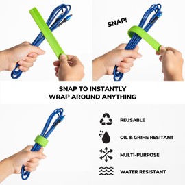 SnapClips Storage Straps, 6" Green - Set of 2, Heavy Duty Extension Cord Organizer Straps, Reusable Cable Ties, Hose Storage, Accessories Holder for Home, Office, Garage Organization