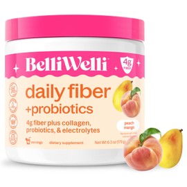 Belli Welli Suplemento Diario de Fibra en Polvo con Colágeno, Probióticos y Electrolitos | Favorece la Salud Digestiva, el Equilibrio Intestinal y la Desinflamación | Melocotón y Mango | 16 Porcione,