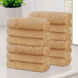 Superior Rayon from Bamboo Blend Face Towel/Washcloth Set, Luxury Quick Dry, Small Facial Towels, Spa, Hotel, Home, Bathroom Basics, Plush Soft Absorbent, Luxury Quick Drying, Set of 12, Gold