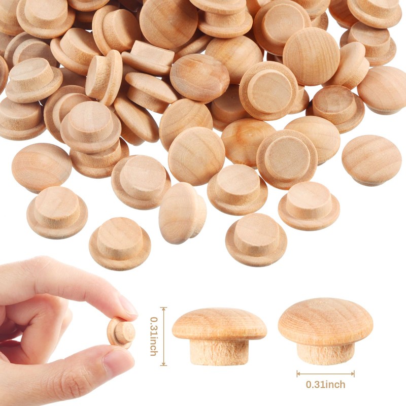 200-Piece Hardwood Mushroom Caps - 5/16 Inch Wooden Button Plugs