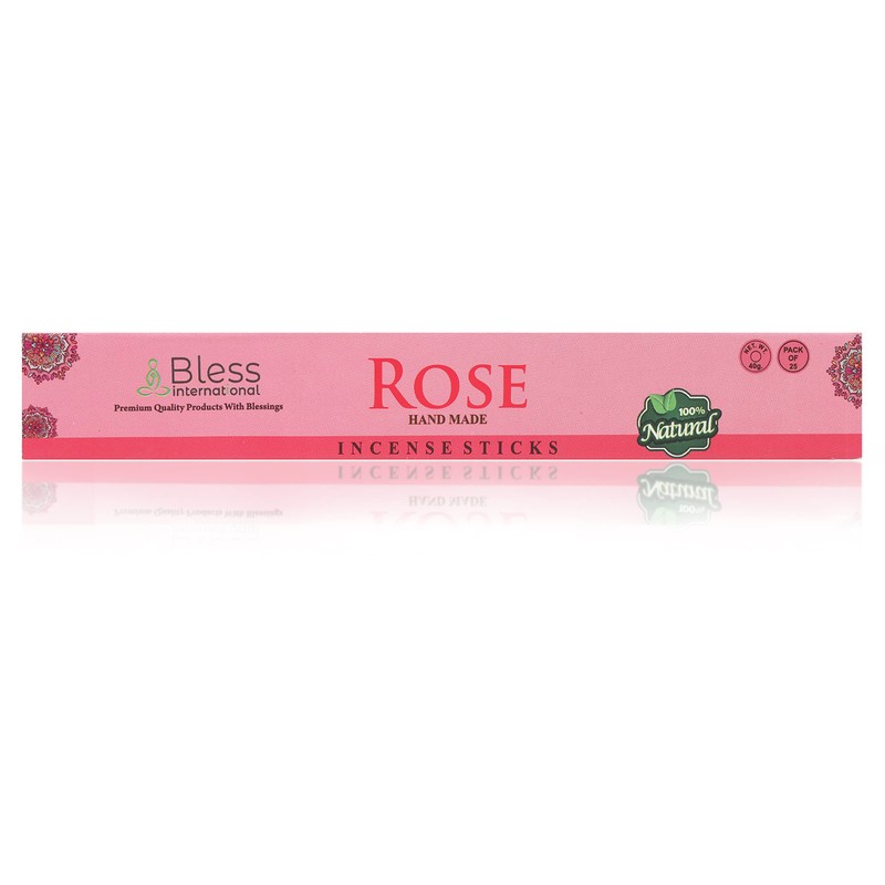 Bless-Rose-Incense-Sticks 100%-Natural-Handmade-Hand-Dipped Organic-Chemicals-Free For-Purification-Relaxation-Positivity-Yoga-Meditation The-Best-Woods-Scent (25 Sticks (40GM))