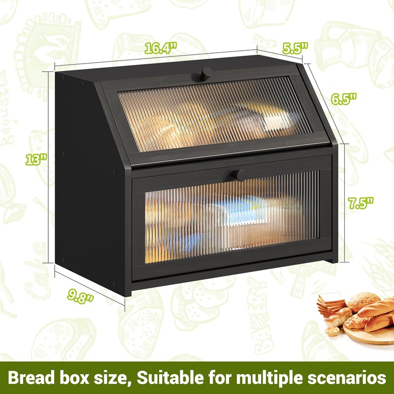 BMOSU Large Double Layer Bread Box for Kitchen Countertop, Bamboo