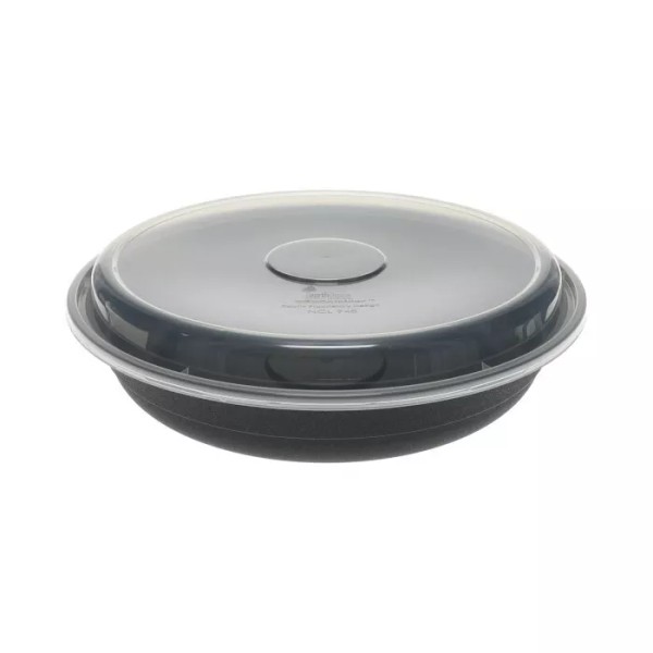 Pactiv Versa2Go 46 oz 9" Black Round Container and Lid