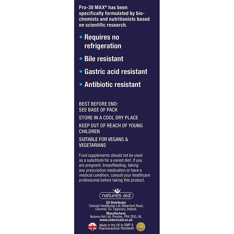 Natures Aid Bio360 Pro-30 MAX (30 Billion Bacteria), 60 Capsules