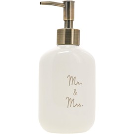 Pavilion - Mr & Mrs - 13.5 oz 400 mL Square Decorative Refillable Countertop Sink Soap Lotion Liquid Sanitizer Shampoo Pump Dispenser Kitchen Bathroom Marriage Wedding Bride Engagement Honeymoon Gift