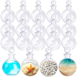 Faytark 15 Pcs Glass Potion Bottle 8.5 oz/ 240 ml Clear Round Spherical Decorative Magical Season Potion Bottles with Glass Stopper for DIY Art Home Decor Liquor Party Gift Snow