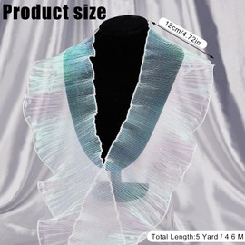 NICENEEDED 5 Yard Ruffled Lace Trim, Organza Lace Edge Gather Ruffle Trim Ribbon, Pleated Satin Ruffled Fabric Chiffon Tulle Ruffle Lace Border for Sewing