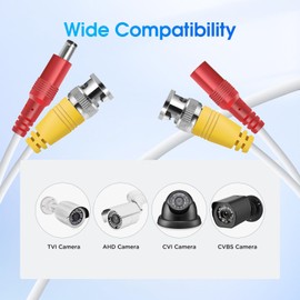 Atuinctv BNC Cable 4 Pack 60 Feet Security Camera Cable,CCTV Video Power Cable Wire for Surveillance Camera DVR Systems with 8pcs Connectors and 100pcs Cable Clips-White