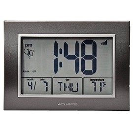 AcuRite Atomic Alarm Clock with Date, Day of Week and Temperature, Grey