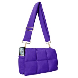 NAARIIAN Puffer Shoulder Bag Puffy Crossbody Purse Cotton Padded Quilted Handbag Designer Dupes Women Hobo Tote Bag, Purple, Large