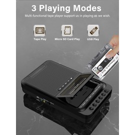 Gracioso Cassette Player Converter, Portable Cassette to MP3 Music via U Disk/SD Card or PC, Record to Cassettes/USB/SD Card via Mic,Cassette Tape Player with Headphone Jack,Retractable Handle