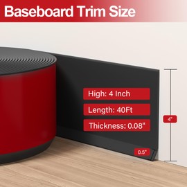 Frantie Flexible Vinyl Baseboard Trim, 4 Inch Peel and Stick Baseboard Molding Trim, Rubber Wall Base Board Moulding Trim for Floor (40 Feet)
