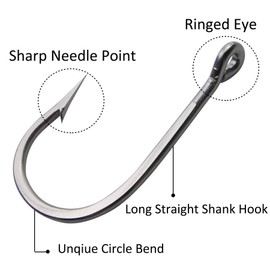 Tuna Fishing Hooks Forged Stainless Steel Big Game Shark Tuna Fishing Hooks Saltwater Freshwater Fishing (12/0-10pcs)