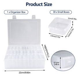 Pack of 30 small storage boxes, 5.5 x 5.5 x 2 cm, mini storage box made of clear plastic, transparent, beads storage box with hinged lid for small beads, pills, craft items, jewellery