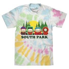 Tee Luv Men's Faded South Park Cartoon Cast Tie Dye Shirt, Yosemite, M