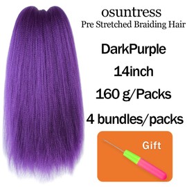 Osuntress Braiding Hair Pre Stretched 14 Inch 4 Bundle, Short Hair Extensions for Braids, Synthetic Braiding Hair Prestretched, Dark Purple
