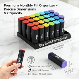 CAidRE Monthly Pill Organizer 2 Times a Day, 28 Day Pill Box AM PM, XL Capacity 4 Week Pill Case, Moisture-Proof Medication Organizer for Vitamins & S