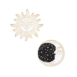 Acxico 2Pcs Fashion Enamel Starry Sky Moon Brooch Pin and White Enamel Sun Brooch Pin Collar Badge Corsage Jewelry Women