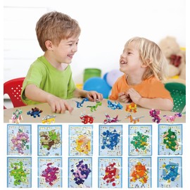 JHXXXL Dinosuar Party Favors,(24pcs) 48 kind of Mini Building Blocks Party Favors ,Goodie bag,Bulk Toys, Classroom Prizes,Back to School Students Gifts for Dino toys 6-8-12 Socking Stuffers for Boy