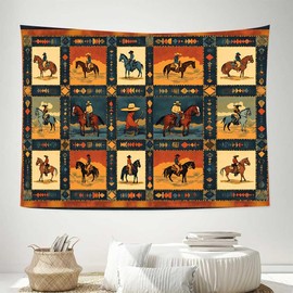 LATETOMT 60x44in Western Decorative Tapestry Vintage Horse Riding Pattern Tapestry Western Style Wall Decoration Hanging for Bedroom Living Room Dorm Home Decor LTMTADJ1172
