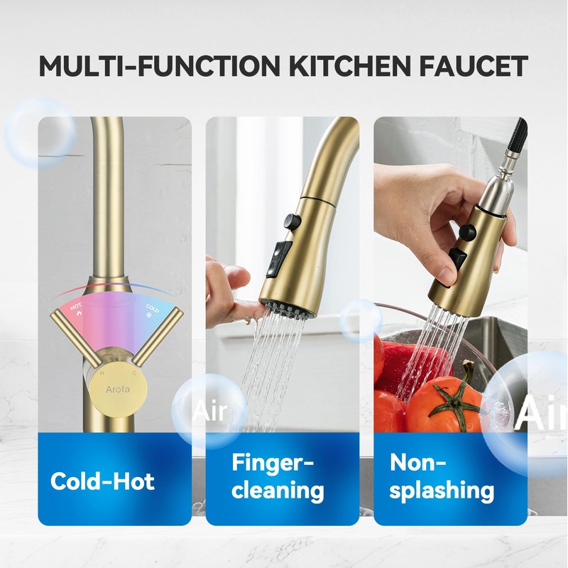 Gold Kitchen Faucet with Sprayer,Single Handle Kitchen Sink Faucet with