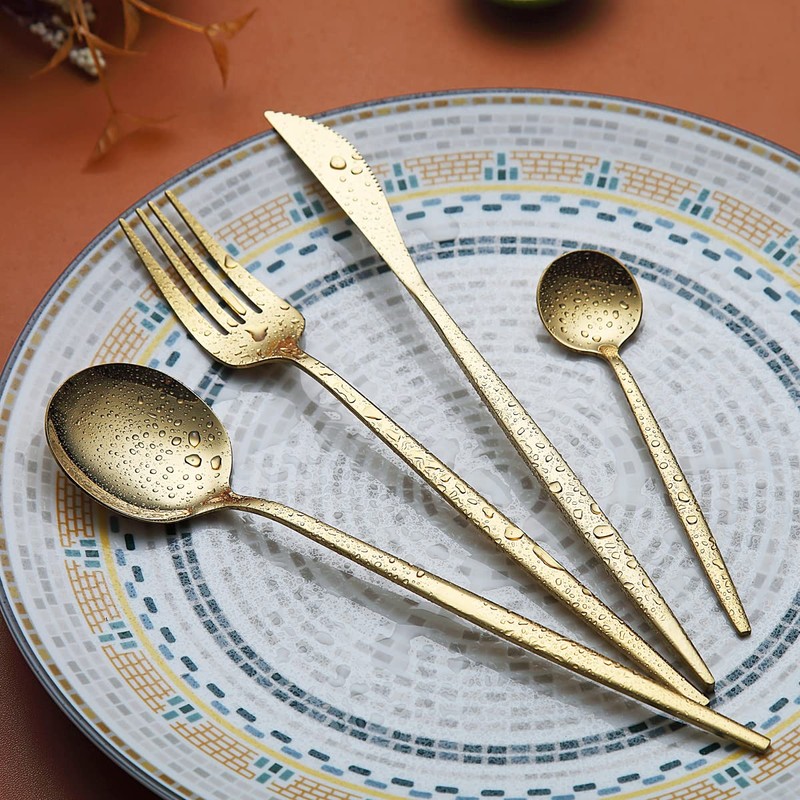 Kyraton Gold Cutlery Set 24 Pieces, Stainless Steel Flatware Set,