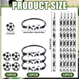 Rdlobu 36Pcs Football Party Bags, Football Party Bags Fillers with 12 Football Pencils + 12 Football Erasers + 12 Football Bracelets, Party Bag Fillers for Kids Football Party, Birthday Gifts