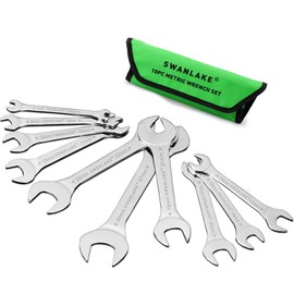 SWANLAKE 10Pcs Super-Thin Open End Wrench Set, CR-V Steel, Metric, 5.5x7mm to 24x27mm