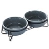 GDCZ Ceramics Raised Cat Small Dog Bowls with Heighten Metal Stand for Pet Food and Water Dishes, 15 Ounces (Grey)