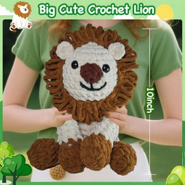 Alutaba Crochet Kit for Beginners Adults, 10in Lion Crochet Animal Kits for Adults and Kids with Step by Step Videos Tutorials, Knitting Kit for Crochet Lover Starter, DIY Handmade Crochet Kit Dolls
