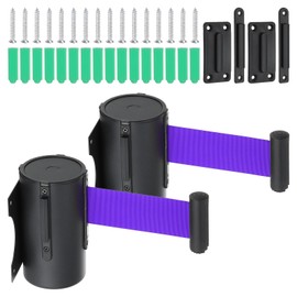 PATIKIL Fixed Wall Mount Retractable Belt Barrier, 2 Pcs 16.4 Feet Fixed Retractable Belt Barrier with Steel Case for Crowd Control Grocery Retail Store Stadium, Black/Purple