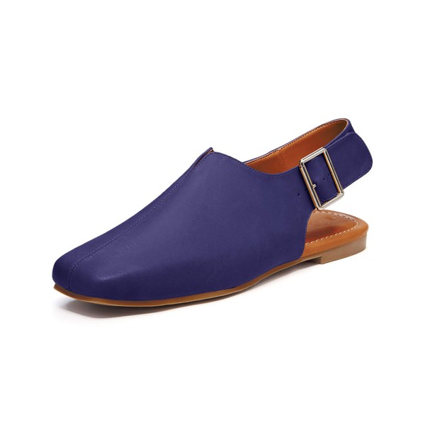 LPCBDEE Zapatos planos con puntera cuadrada para mujer, cómodos, con correa de hebilla, Azul, 5 US