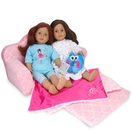 Sophia's 2-in-1 Plush Print Pull-Out Sofa Bed for Two 18'' Dolls, Pink